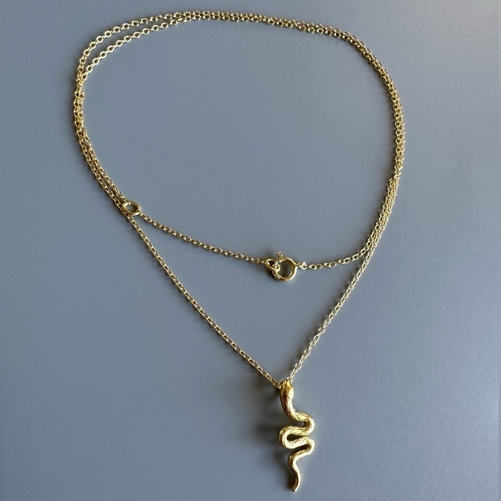 14K Gold Vermeil Snake Necklace - Picture 7 of 13